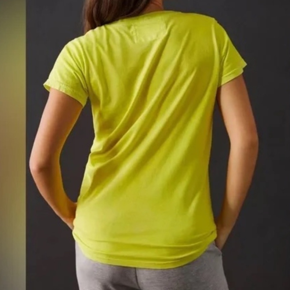 FREECITY Golden Line Short-Sleeve Tee in Yellow Green Sz XS Rare Distressed - Picture 3 of 16